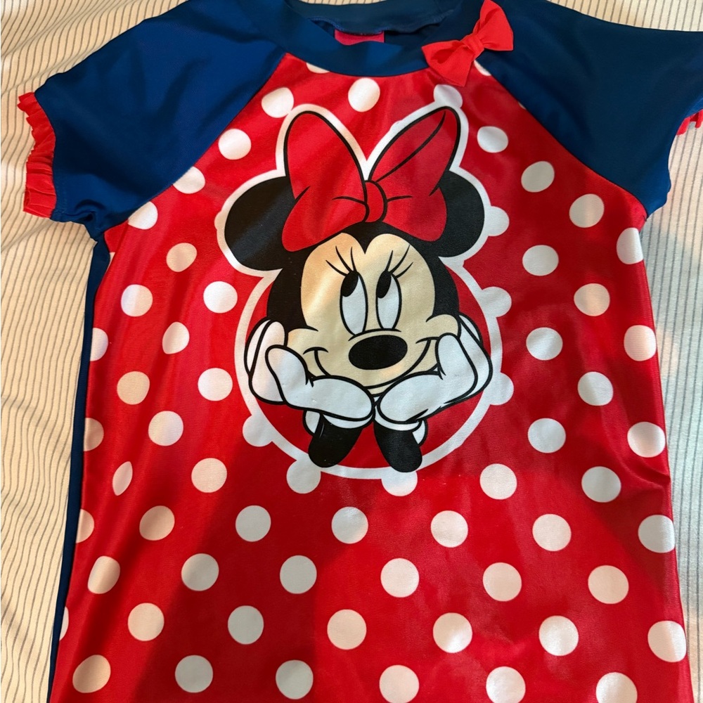 Minnie Mouse Blue and Red girls size 6 swim rash guard.